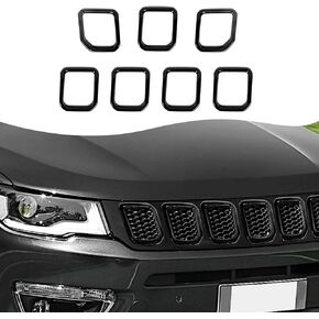 7PCS Front Grille Inserts Grill Cover Trim Accessories Compatible with Jeep Compass 2021 2022 2023 (Black)