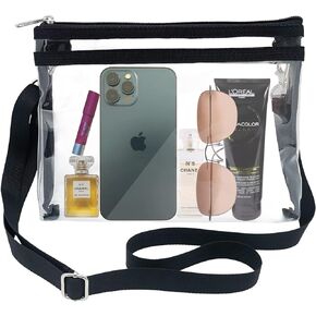 PVC Clear Crossbody Bag Stadium Approved, Transparent Gym Shoulder Bag, Clear Purse, Adjustable Shoulder Strap, for Sports Fans and Travelers