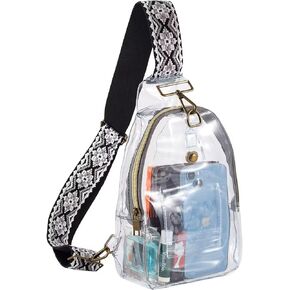 Clear Sling Bag,Clear Sling Bag Stadium Approved with Adjustable Guitar Straps,Clear Crossbody Bag Purses Chest Bag