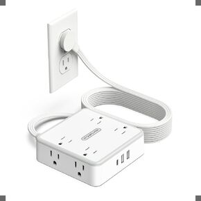 NTONPOWER Surge Protector Power Strip 10 FT Cord, 8 Widely Outlets 3 USB Ports Flat Extension Cord, 1080J Surge Protector with USB Ports, Extension Cord with Multiple Outlets for Home, Office, Dresser