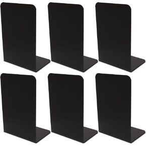 6 Pcs Black Metal Bookends 8.0x3.9x5.3 Inch, Heavy Duty Book Ends for Shelves, Nonskid Book Holders and Book Stopper for Books Notebooks Files Magazines DVDs - Great for Office, Home, School
