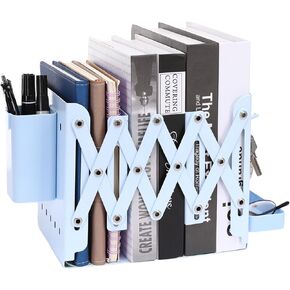 نهايات كتب قابلة للتعديل من MEGREZ، نهايات كتب معدنية لأرفف الكتب، سدادة كتب مكتبية لاستخدام الكتب الثقيلة في المكتب، المنزل، المدرسة، المكتبة، أزرق فاتح