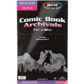 BCW Silver Comic Mylar Bags 2 Mil - Comics, Comic Books Storage Collecting Supplies, 7 1/4 X 10 1/2 50 Pack