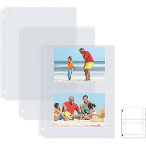 Photo Album Refill Sheets, 4 x 6 Inch, Heavyweight, Diamond Clear 3 Ring Photo Binder Page Refills, by Better Office Products, 100 Total Photos, Each 2-Pocket Sheet Holds Up to 4 Photos (25 Pack)