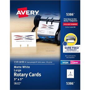 Avery Printable Rotary Cards with Sure Feed Technology, 3" x 5", White, 150 Blank Cards for Laser or Inkjet Printers (05386)