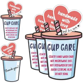 Tumbler Care Instruction Cards, Cup Care Instruction, Cup Care Instruction Insert for Small Business, Customer Directions Cards for Tumbler - Heart Design（50Pack）