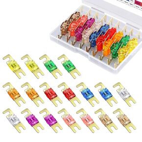 CrocSee 18 Pieces Mini ANL Fuse, Gold-Plated ANL Fuse Pack (20A, 30A, 40A, 50A, 60A, 80A, 100A, 125A, 150A) for Automotive Marine Audio Video System