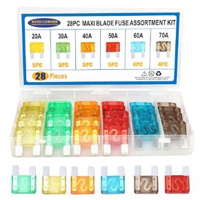 Maxi Blade Fuse Assortment, Car Fuse, 20A 30A 40A 50A 60A 70A Maxi Auto Fuse Kit, 28 Pieces BUSY-CORNER