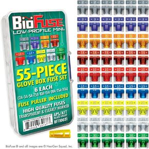 Low Profile Mini ATT 55 Piece Automotive Car Fuse Assortment Glove Box Set (54 LP-Mini Blade Fuses + Fuse Puller) 2A 3A 5A 7.5A 10A 15A 20A 25A 30A
