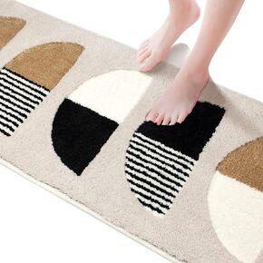 DEXDE Boho Runner Rug 24x60, Beige Rug Runner Washable for Bathroom Bedroom Hallway Kitchen Luxury Soft Absorbent Plush Microfiber Carpet Runner Farmhouse Neutral Home Decor