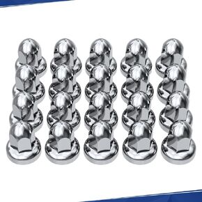 PENSUN 33 mm Bullet Lug Nut Covers with Flange Push on Fitting ABS Chrome Plastic Nut Cover Caps for Semi Trucks Trailers