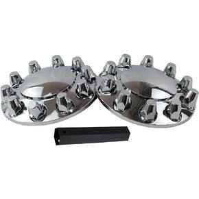 ABS Chrome Plastic Front Axle Cover Kits with 33mm Thread-on Nut Covers for Semi Trucks in Pairs (Spiked)