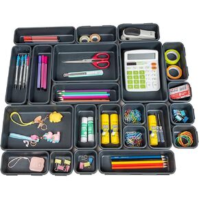 Backerysupply Set Of 22 Interlocking Desk Drawer Organizer Tray Black Drawer Dividers Storage For Office Supplies And Tools
