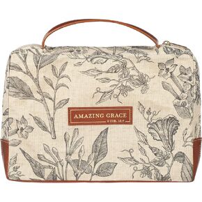 Christian Art Gifts Women's Premium Natural Canvas Vegan Leather Fashion Bible Cover: Amazing Grace - Inspirational Scripture, Sturdy Protective Book Carry Case Accessory, Creamy Brown Floral, Large