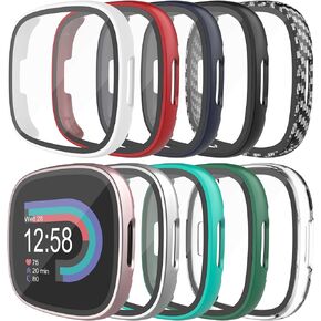 10-Pack Tempered Glass Screen Protector with Hard PC Case Compatible with Fitbit Versa 4/Sense 2, All-Around Protective Screen Full Cover Bumper Compatible for Fitbit Sense 2/Versa 4 Smart Watch