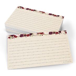 321Done Index Cards with Red Roses Floral Design - (50) 4x6 Kraft Cards - Blank, No Lines - For Studying, Learning, Notes, Messages, Notecards, Crafts & Card Making - Pretty, Cute - Made in USA