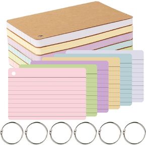 6 Pack 4x6 Inch Blank Flash Cards with Binder Rings (60 Sheets Each Pack), Blank Easy Flip Index Card Mini Study Note Cue Cards for Studying