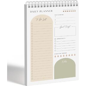 Daily Planner To Do List Notepad 60 Undated Pages,Almond,Twin-ring Spiral Bindling 6x9 Inch Desktop Daily Planning Notepad with Protective Cover,Notebook for Daily Tasks, Water Intake, Habit Tracker