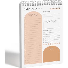 Daily Planner To Do List Notepad 60 Undated Pages,Almond,Twin-ring Spiral Bindling 6x9 Inch Desktop Daily Planning Notepad with Protective Cover,Notebook for Daily Tasks, Water Intake, Habit Tracker