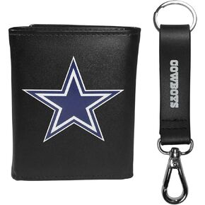 Siskiyou Sports NFL Dallas Cowboys Mens Tri-fold Wallet & Strap Key Chain, Black, One Size