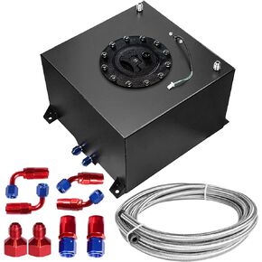 Universal 20 Gallon 80L Fuel Cell Polished Aluminum Fuel Tank with Cap/Level Sender/12FT Oil Feed Line Black