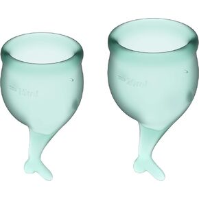 Satisfyer Feel Secure Menstrual Cup - Reusable Period Cup with Removal Stem - Soft, Flexible Body-Safe Silicone, Easy Insertion & Removal - Includes 2 Cup Sizes for All Flows (Dark Green)