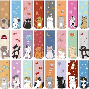 48Pcs Magnetic Bookmarks Cats Bookmark Magnet Bookmark Clips Cute Book Marks for Reading Women, Kids,Teachers, Book Reading Accessories Gifts, 24 Designs (Cat)
