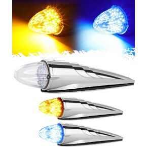 Partsam Cab Light, 1Pc 30 LED Dual Color Chrome Torpedo Cab Marker Roof Running Top Light, Heavy Duty International Truck Replacement, for Kenworth/Peterbilt/Freightliner/Mack (Amber/Blue)
