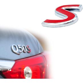 Universal 3D Metal Red S Badge Rear Fender Trunk Emblem Sticker Accessories Compatible with Infiniti Model Sedan SUV Q50 Q60 Qx50 Qx70 Qx80
