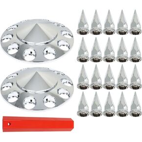 Front Hub Cover Set Chrome Wheel Cover with 33mm Nut Covers Spiked Replacement for Semi Truck