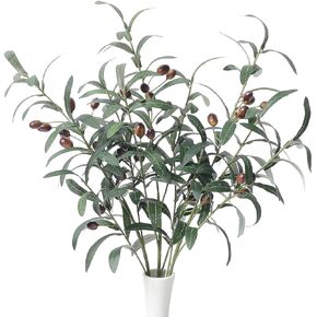 SzJias Artificial Olive Branch Faux Olive Branches for Vases Fake Branches Olive Stems for Vase Fake Olive Tree Branches (3 Branches, 28.7 inch/Each)