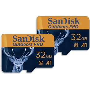 SanDisk 32GB 2-Pack Outdoors FHD microSDHC UHS-I Memory Card with SD Adapter (2x32GB) - Up to 100MB/s, Full HD, C10, A1, Trail Camera Micro SD Card - SDSQUNR-032G-GN6VT
