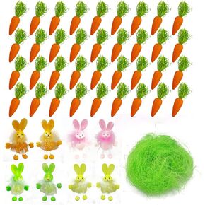 Easter DIY Kit ! Rich Material, Set of 36pcs Carrots of 2.6" H, 8pcs Little Bunny of 4.0" H, 0.50 ozs Green Sisal；Easter DIY Kit Easter Bonnet Kit Easter Decoration Kit;