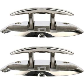 Amarine-made 7-1/2 بوصة مربط قارب من الفولاذ المقاوم للصدأ مربط شديد التحمل قابل للطي، مربط سطح السفينة قابل للطي من الدرجة البحرية فضي - قطعتان in Kuwait