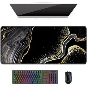 Auhoahsil Extended Mouse Pad, XXL Gaming Mouse Pads, Large Big Mousepad Laptop Computer Keyboard Mat Desk Pad with Non-Slip Base Stitched Edge for Gaming Office, 35.5 x 15.7 inch, Tropical Leaves