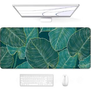Auhoahsil Extended Mouse Pad, XXL Gaming Mouse Pads, Large Big Mousepad Laptop Computer Keyboard Mat Desk Pad with Non-Slip Base Stitched Edge for Gaming Office, 35.5 x 15.7 inch, Tropical Leaves