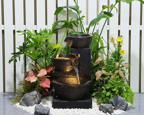 Enchanting Outdoor Fountain with 12 Warm White LED Lights - Black in Saudi Arabia