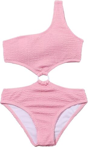 OYOANGLE Girl's Textured One Shoulder Ring Linked Tummy Control Bathing Suit Summer Beach One Pieces Swimsuits in Saudi Arabia