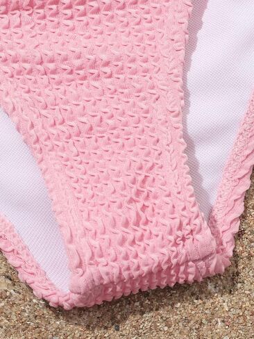 OYOANGLE Girl's Textured One Shoulder Ring Linked Tummy Control Bathing Suit Summer Beach One Pieces Swimsuits in Saudi Arabia
