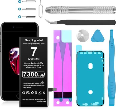 بطارية لهاتف iPhone 7، بطارية ليثيوم بوليمر مطورة بقدرة 7300 مللي أمبير في الساعة فائقة السعة بديلة لهاتف iPhone 7 موديل A1660، A1778، A1779، A1780، A1853، A1866 مع مجموعة أدوات الإصلاح in Kuwait