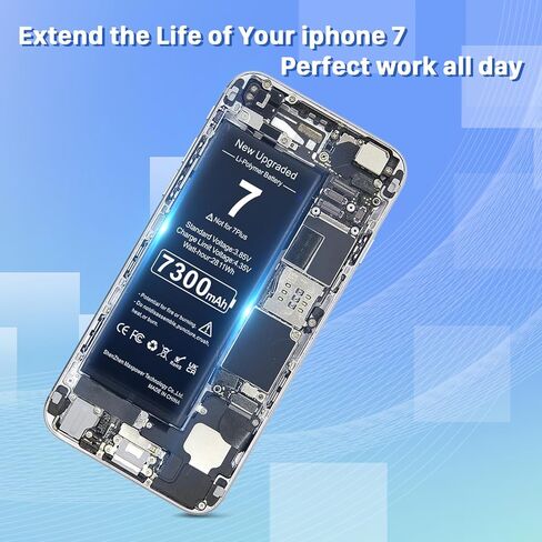 بطارية لهاتف iPhone 7، بطارية ليثيوم بوليمر مطورة بقدرة 7300 مللي أمبير في الساعة فائقة السعة بديلة لهاتف iPhone 7 موديل A1660، A1778، A1779، A1780، A1853، A1866 مع مجموعة أدوات الإصلاح in Kuwait