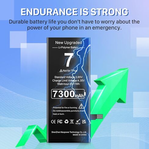 بطارية لهاتف iPhone 7، بطارية ليثيوم بوليمر مطورة بقدرة 7300 مللي أمبير في الساعة فائقة السعة بديلة لهاتف iPhone 7 موديل A1660، A1778، A1779، A1780، A1853، A1866 مع مجموعة أدوات الإصلاح in Kuwait