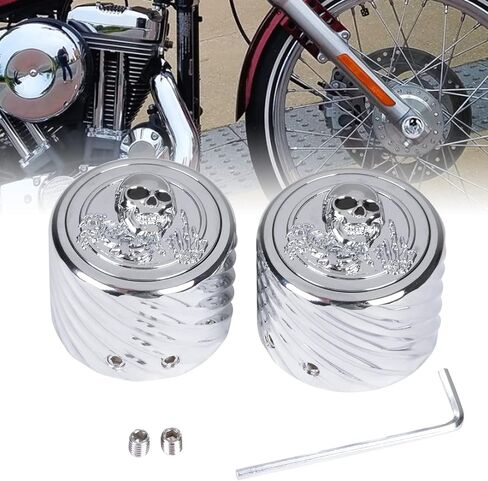Goldfire Billet 3D هيكل عظمي قوطي هيكل عظمي جمجمة المحور الأمامي غطاء غطاء متوافق مع Harley Softail Electra Road Street Glide Sportster 2002-2023 (كروم بعيون حمراء) in Saudi Arabia
