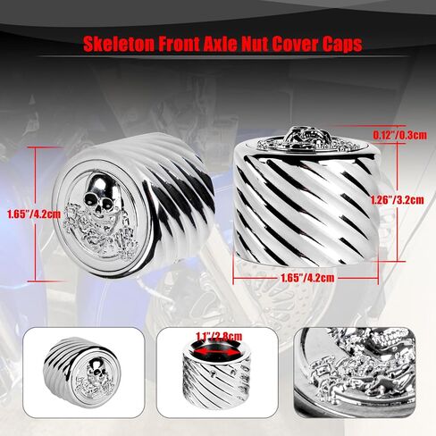 Goldfire Billet 3D هيكل عظمي قوطي هيكل عظمي جمجمة المحور الأمامي غطاء غطاء متوافق مع Harley Softail Electra Road Street Glide Sportster 2002-2023 (كروم بعيون حمراء) in Saudi Arabia