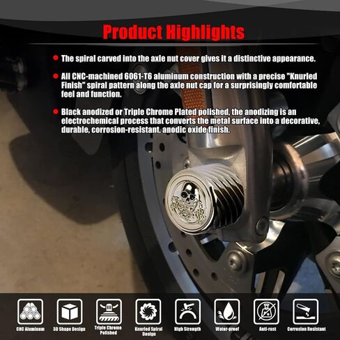 Goldfire Billet 3D هيكل عظمي قوطي هيكل عظمي جمجمة المحور الأمامي غطاء غطاء متوافق مع Harley Softail Electra Road Street Glide Sportster 2002-2023 (كروم بعيون حمراء) in Saudi Arabia