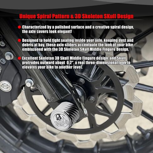 Goldfire Billet 3D هيكل عظمي قوطي هيكل عظمي جمجمة المحور الأمامي غطاء غطاء متوافق مع Harley Softail Electra Road Street Glide Sportster 2002-2023 (كروم بعيون حمراء) in Saudi Arabia