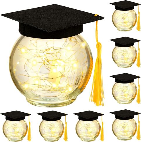 8 Pack Graduation Jar Centerpieces Firefly Fairy Star Jar Lamp Jar Lantern Lamp with Bachelor's Hat Graduation Gift for Her Home Yard Garden Graduation Wedding Table Decoration Lamp in Kuwait