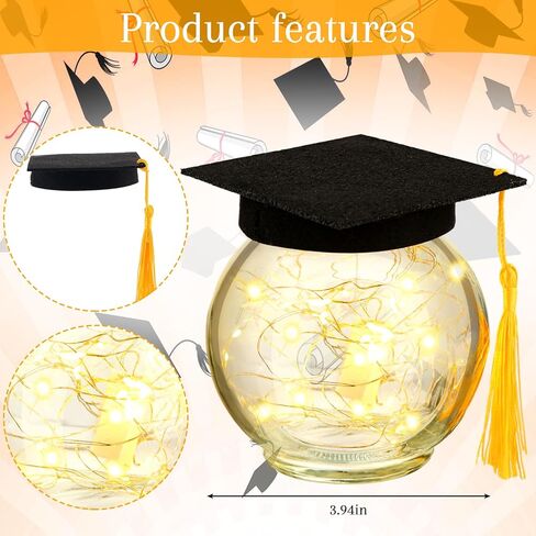 8 Pack Graduation Jar Centerpieces Firefly Fairy Star Jar Lamp Jar Lantern Lamp with Bachelor's Hat Graduation Gift for Her Home Yard Garden Graduation Wedding Table Decoration Lamp in Kuwait