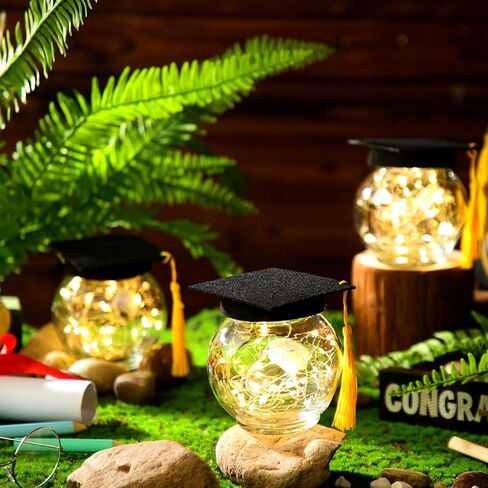 8 Pack Graduation Jar Centerpieces Firefly Fairy Star Jar Lamp Jar Lantern Lamp with Bachelor's Hat Graduation Gift for Her Home Yard Garden Graduation Wedding Table Decoration Lamp in Kuwait