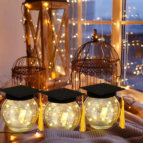 8 Pack Graduation Jar Centerpieces Firefly Fairy Star Jar Lamp Jar Lantern Lamp with Bachelor's Hat Graduation Gift for Her Home Yard Garden Graduation Wedding Table Decoration Lamp in Kuwait